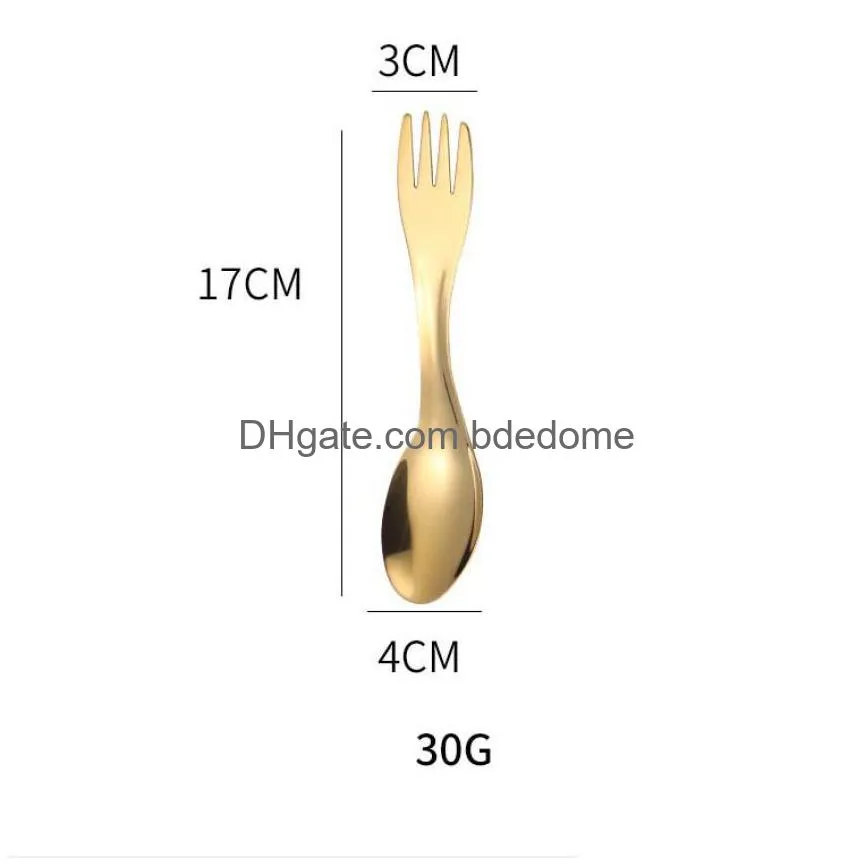 two head spoon fork stainless steel home kitchen dining flatware noodles ice cream dessert spoons outdoor camping tableware cutlery