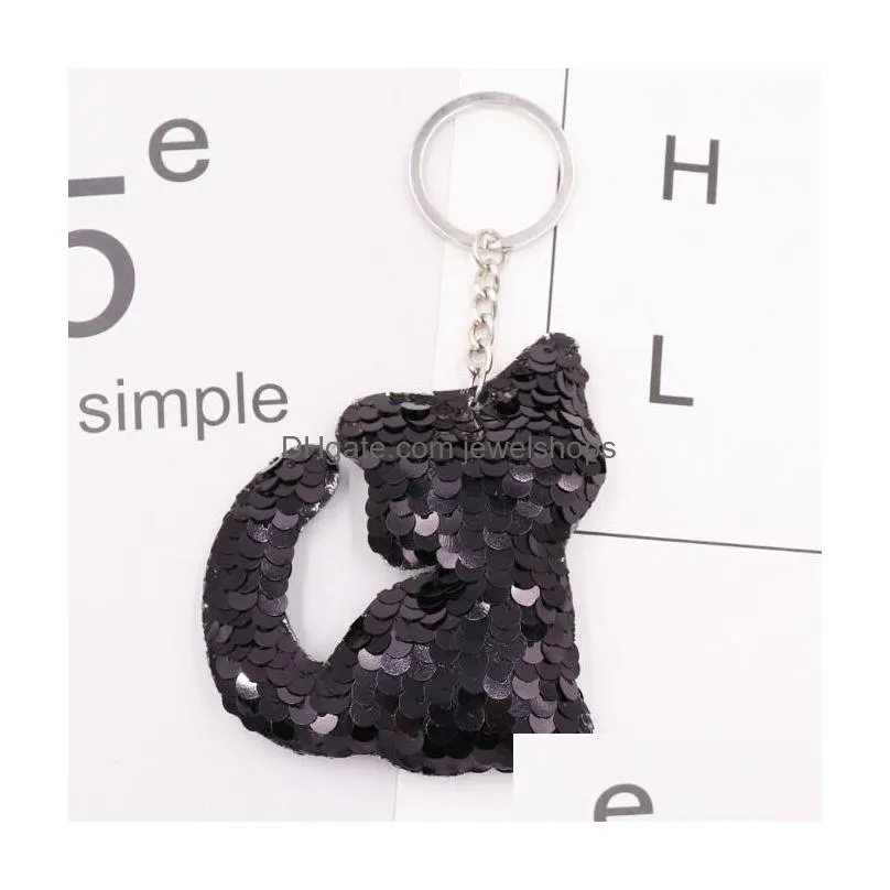 cat keychains colorful sequins glitter key holder keyring key chain for car key cellphone bag handbag charms