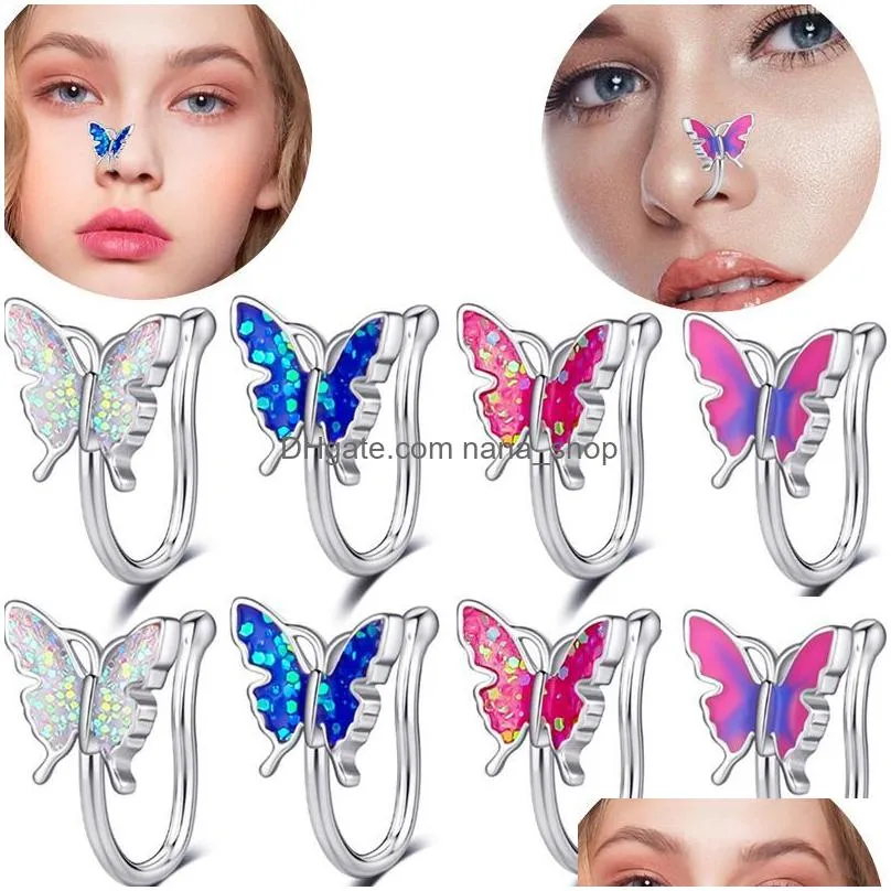 casual butterfly nose clip fashion personalized u-shaped false nose ring faux nose piercing jewelry for women