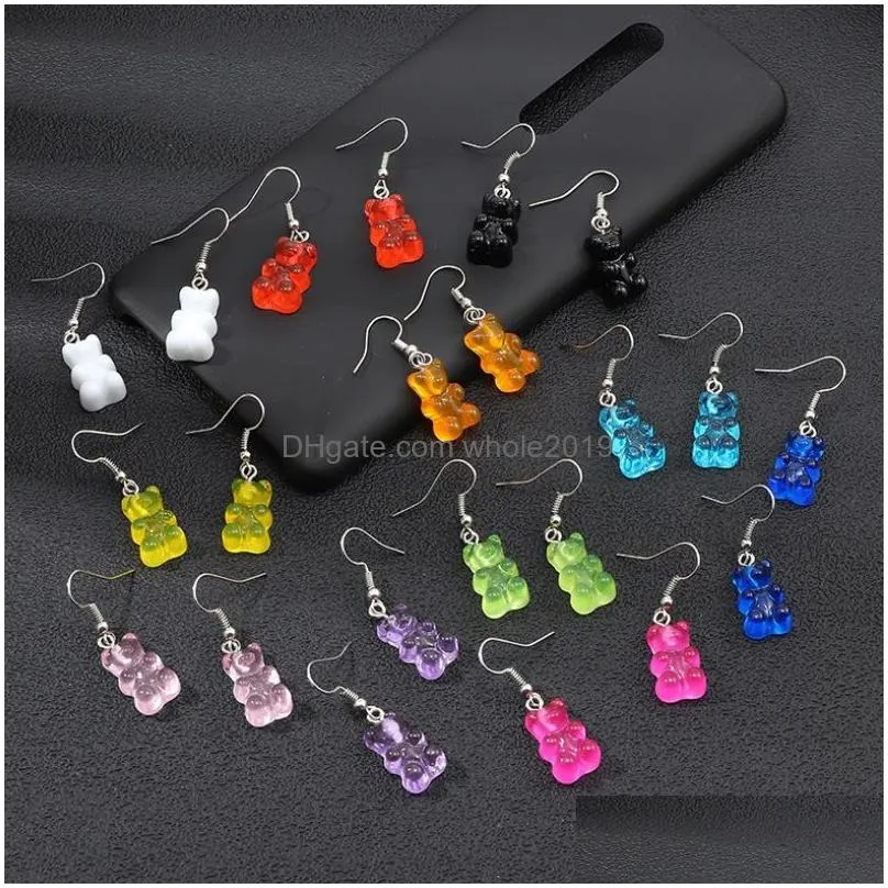 fashion charm simple cute colorful acrylic animal bear dangle earrings for girls women children birthday gift lovely jewelry