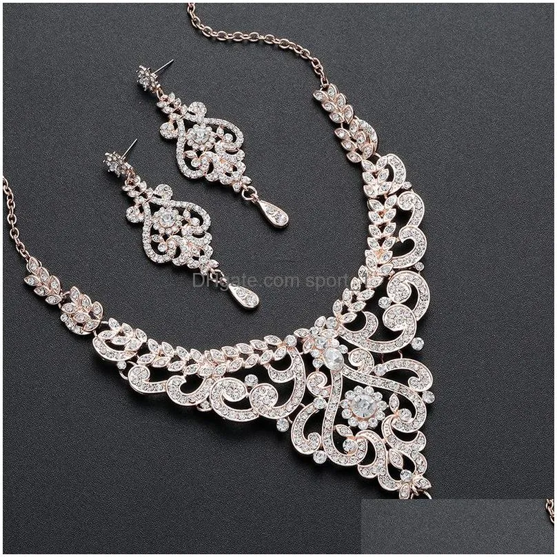 fashion women crystal water drop wedding jewelry sets cubic zircon necklace earrings for bride