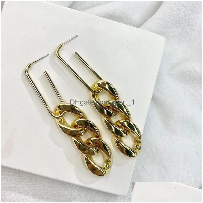 korean cuba bright dangle gold color exaggerated metal chain drop earrings for women vintage punk chain earring jewelry gift