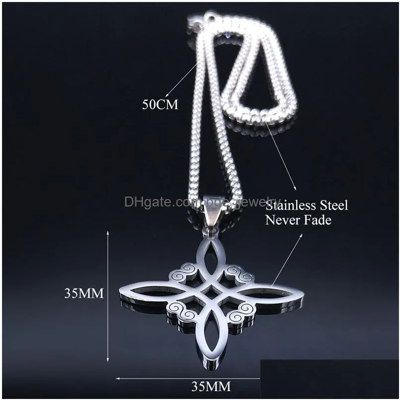 vintage stainless steel witch irish knot pendant necklace celtic cross women men good luck necklaces amulet jewelry