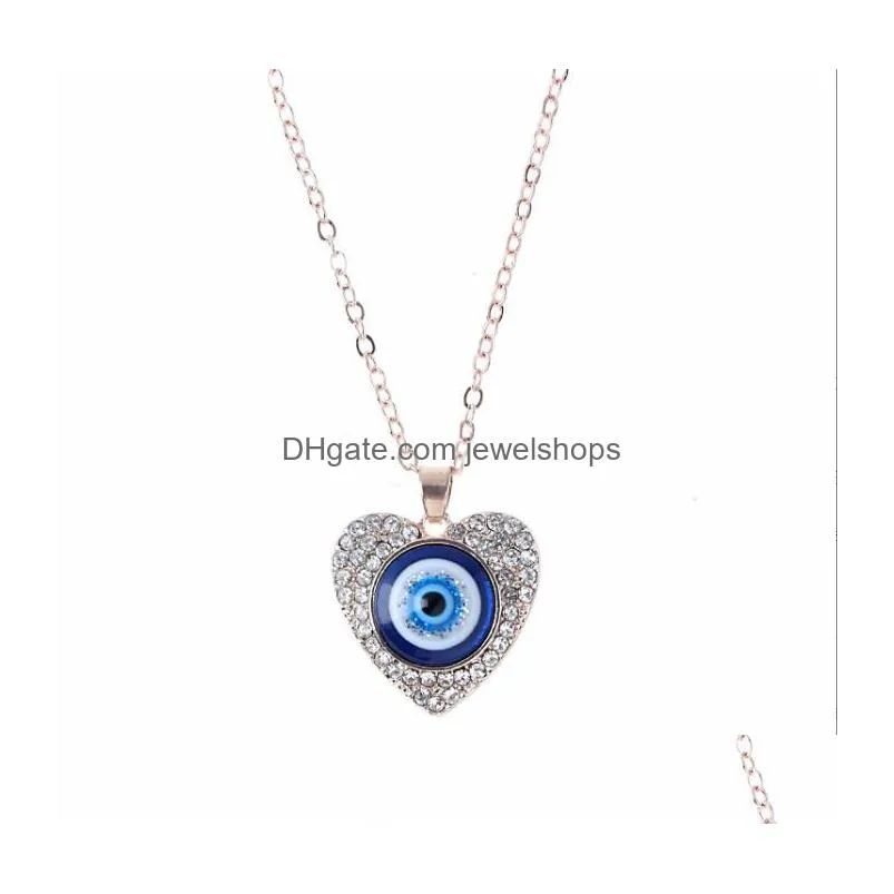 women trendy devils eye pendant heart diamond eyes necklace evil eye charm jewelry