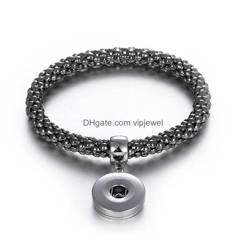adjustable stretch metal corn chain charm bangle fit 18mm snap buttons jewelry bracelet for women gold silver black gift