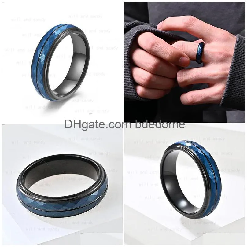 tungsten steel rhombus black contrast color ring band for men women hip hop fashion fine jewelry