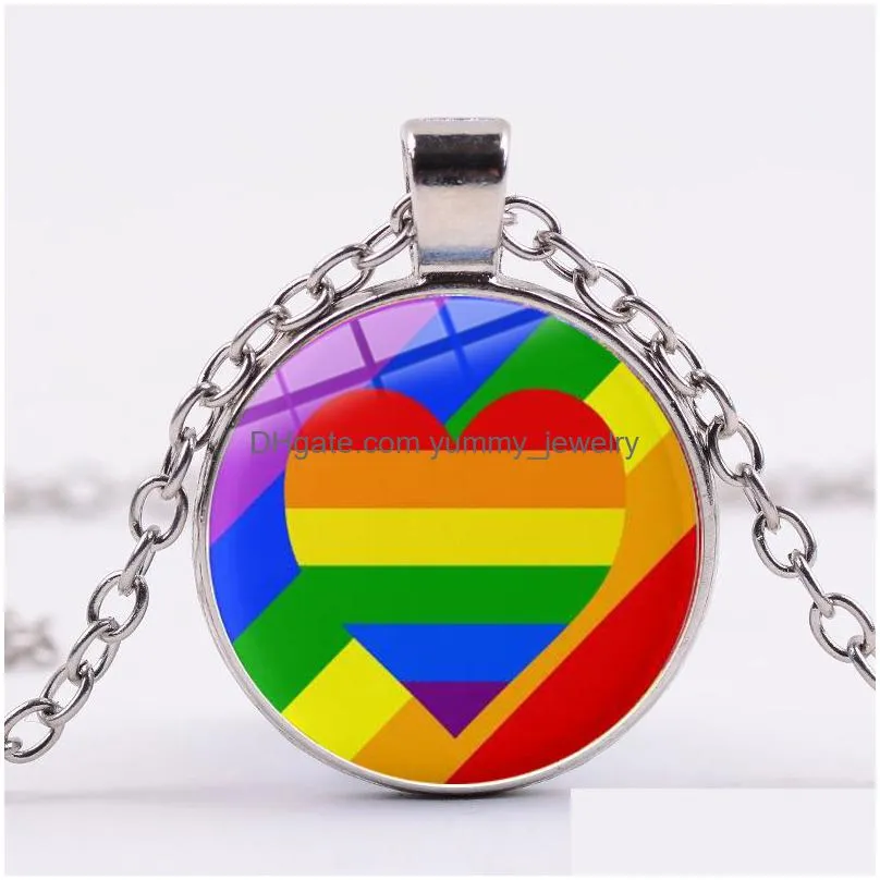 gay pride necklace rainbow flag infinity love lesbian pride lgbt pendant unique design glass long chain men women jewelry