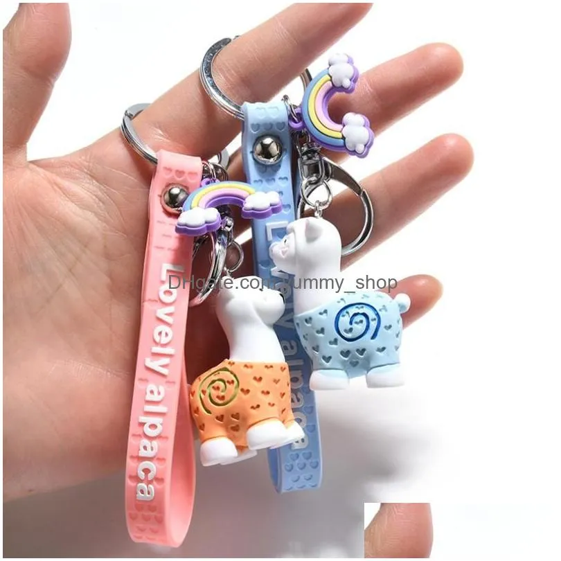 cute cartoon resin alpaca keychains rainbow multicolor keyring mobile phone bag creative pendant couple keychain gift