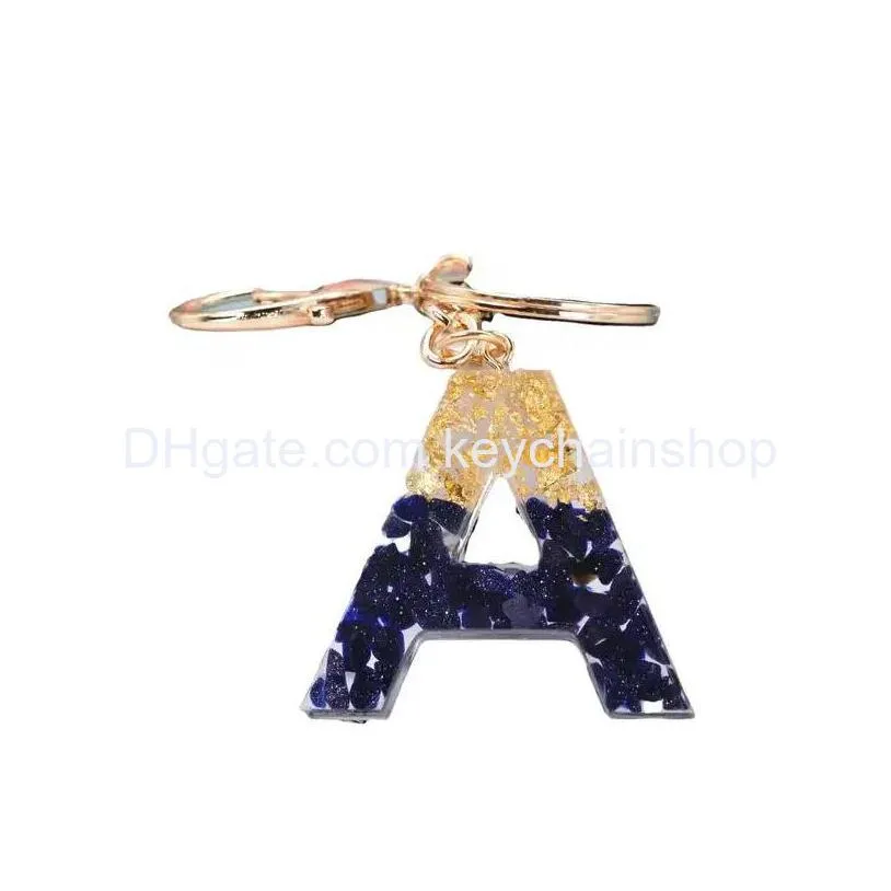 personalized resin keychain party favor alphabet sparkling car bag pendant keychains for women