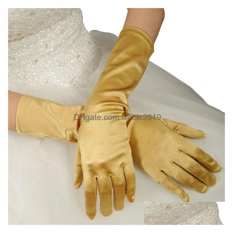 women satin elegant gloves multi color bride wedding accessories bridal long purple black ivory ladies pageant dress