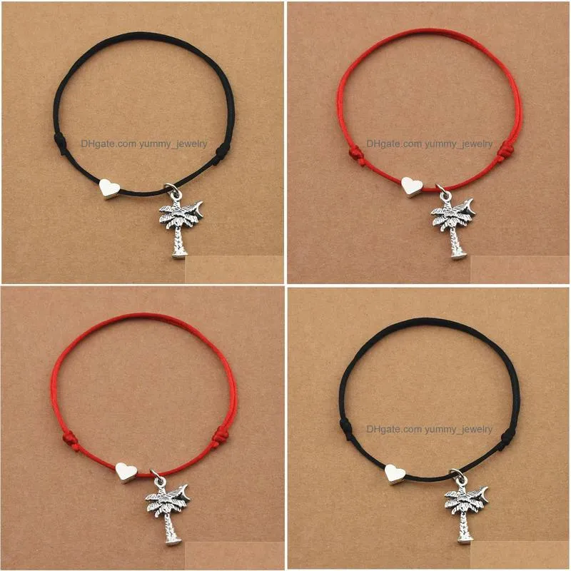beach summer fashion red rope cord heart charm coconut tree pendant bracelets for women girls coconut palm jewelry gifts