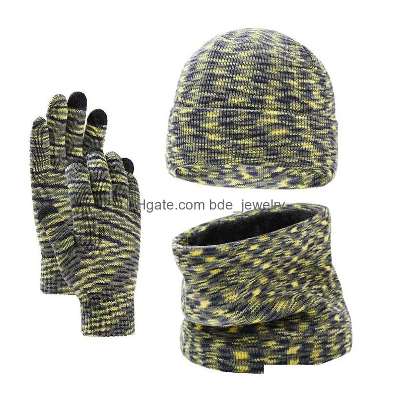 casual winter warm velvet hat scarf gloves set for men women outdoor riding hat beanies neck protection cap 3pcs/set