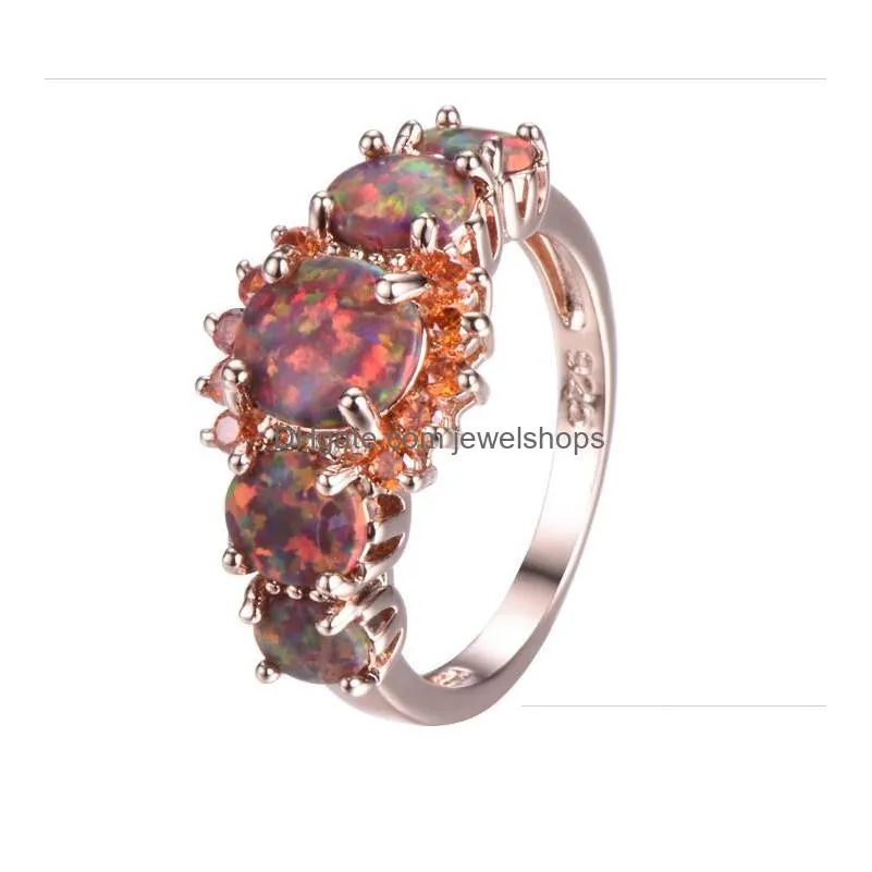 luxury fairy flower opal rings forest floral special silver rose gold ring for girl women size 6-10 copper emerald gemstone jewelry