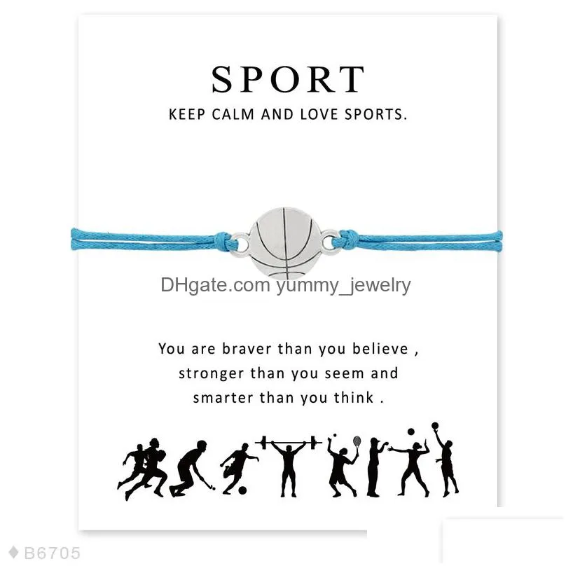 volleyball charm card bracelets baseball softball basketball soccer ice hockey tennis sports jewelry women girl boy men gift
