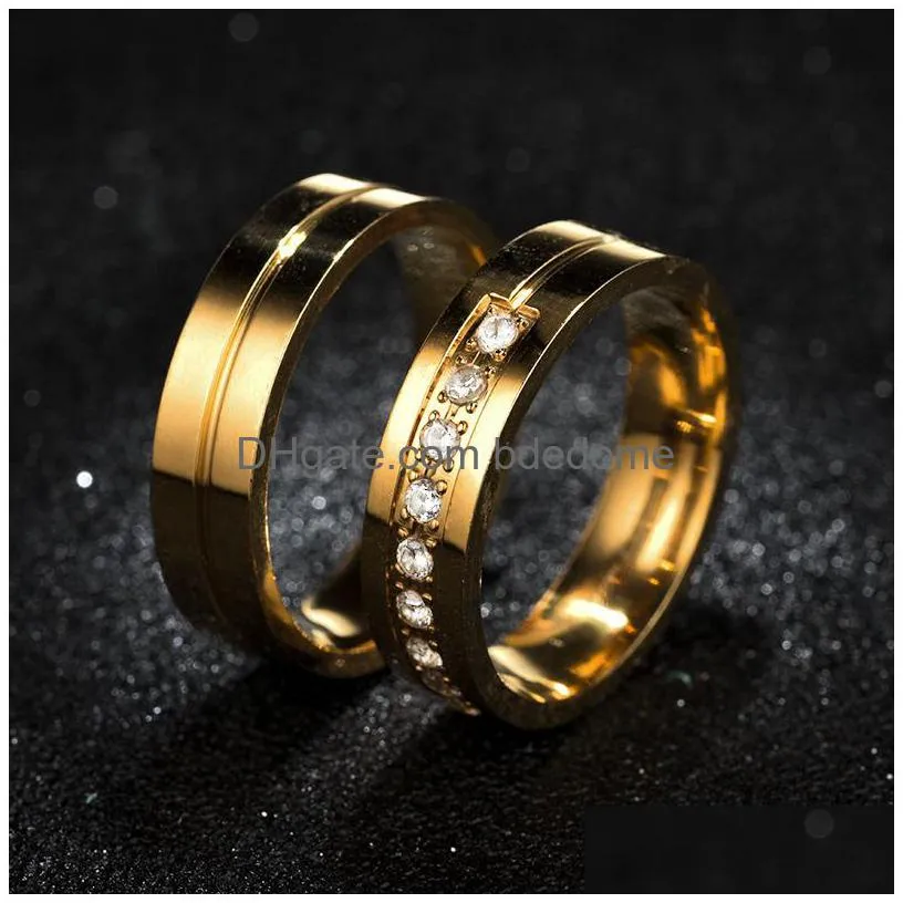 update gold couple diamond stone wedding ring bands for women men love stainless steel engagement cz promise jewelry