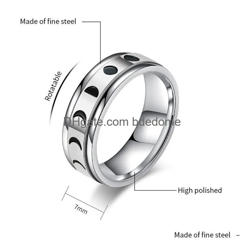 stainless steel anxiety rotatable moon solar ring band solar decompress rings for women men fashion jewelry