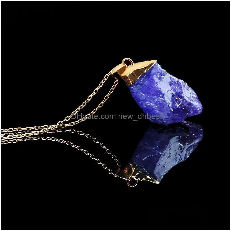 punk irregular natural stone crystal rose pendant necklaces gold-color quartz wire wrapped women necklace