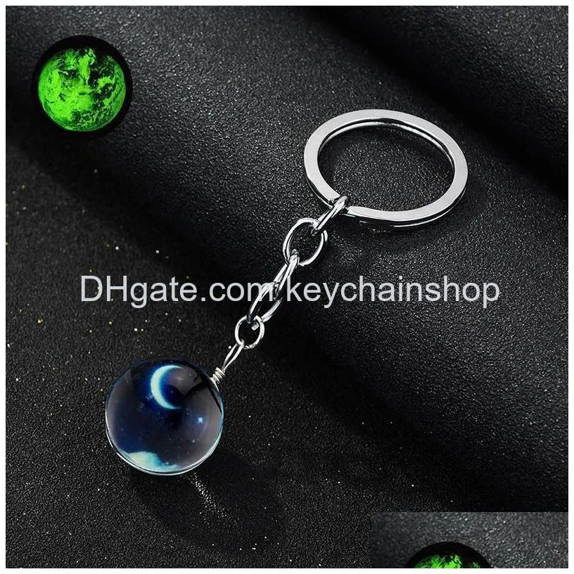 luminous keychain crafts universe glass ball cabochon keychains car bag keyrings creative keyrings jewelry gift