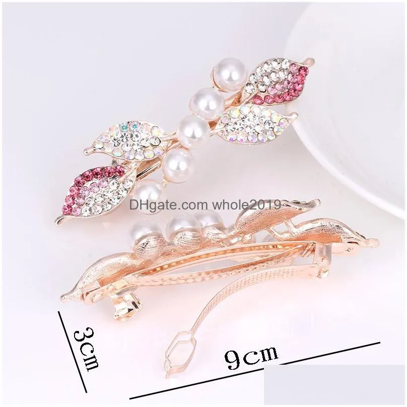 large pearl rhinestone barrettes spring clip color flower alloy hairgrips boutique fashion wild hair accessories for women 9x3cm