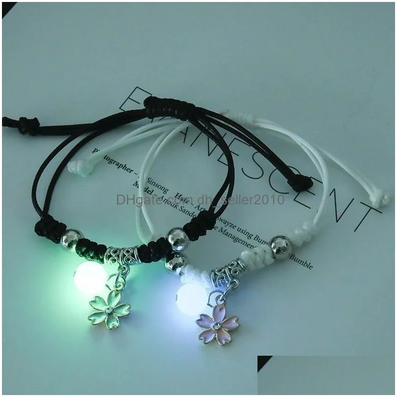 fashion luminous moon star beaded charm bracelets couple adjustable rope matching bracelet friend love gifts jewelry 2pcs