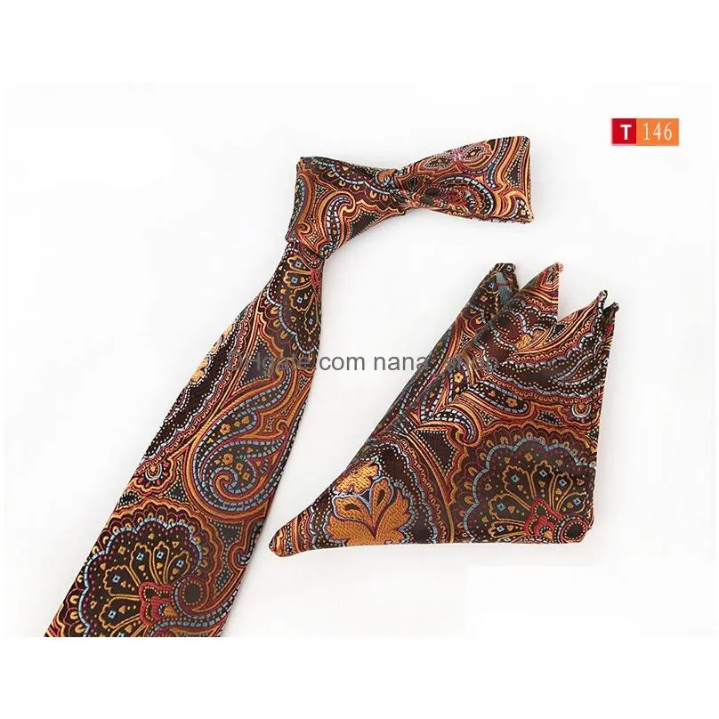 luxury mens neck ties set square scarf floral paisley wedding party tie pocket squares cufflinks man fashion accessories