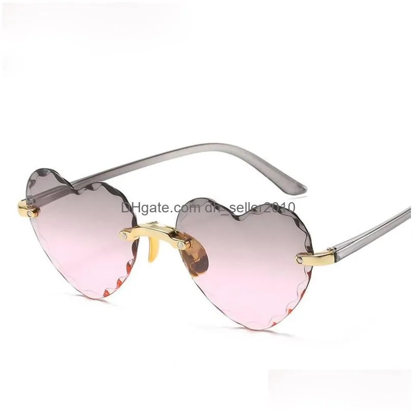 personality cute heart shape rimless kids sunglasses fashion women sun glasses girls outdoors travel uv400 protection eyewear