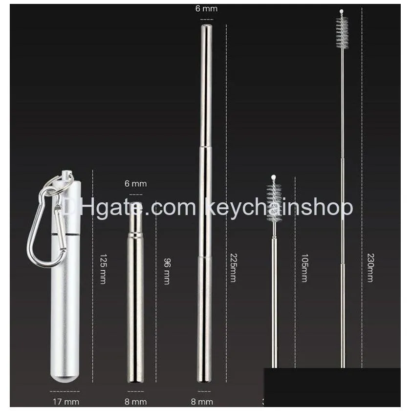 reusable stainless steel straws telescopic drinking straw with aluminum keychain cleaning brushes