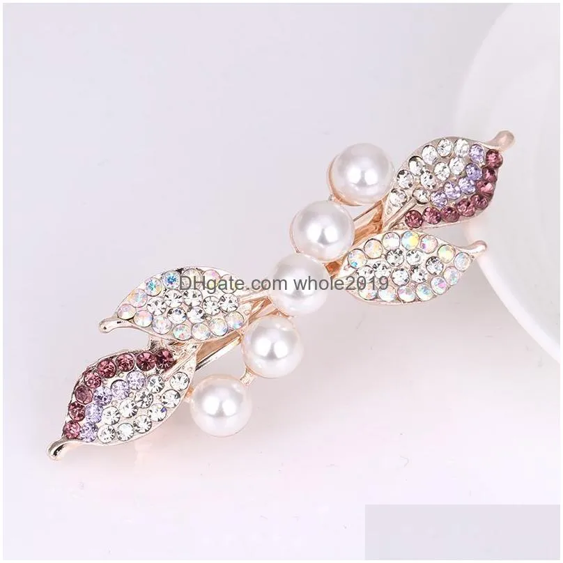 large pearl rhinestone barrettes spring clip color flower alloy hairgrips boutique fashion wild hair accessories for women 9x3cm