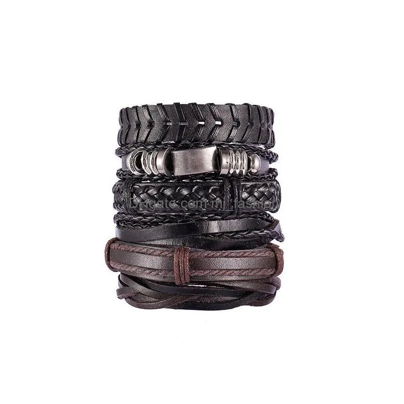 vinatge punk multilayer leather bracelet set eye wings star charms beads bracelets for man party gothic jewelry punk wrap wristband