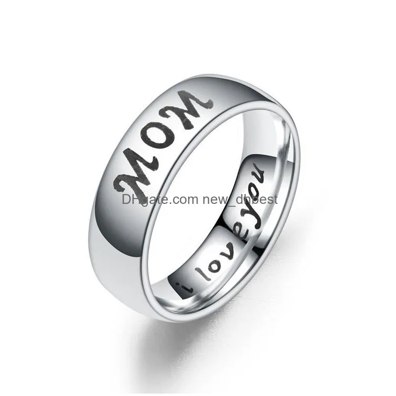 simple 6mm stainless steel band rings love mom son daughter decoration family ring jewelry gift