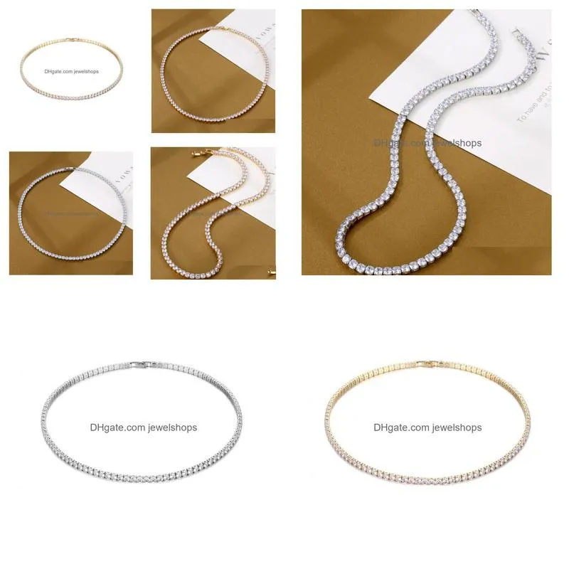 tennis chain hip hop 18k gold filled white cubic zircon cz diamond gemstones necklace gift