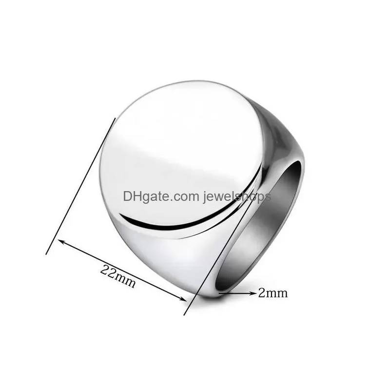 simple style round big width signet mens ring titanium steel finger silver gold men jewelry size 7-12