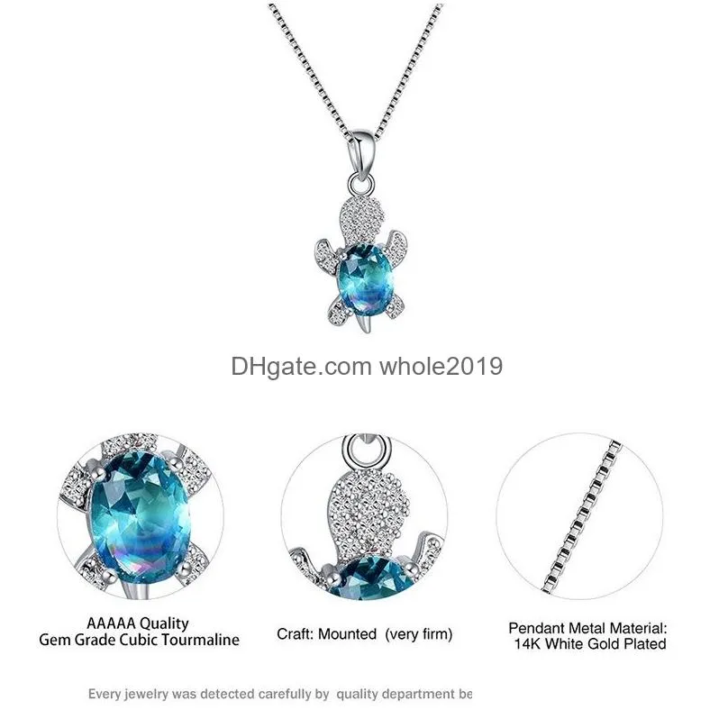 cute blue purple oval zircon pendant rainbow stone cute turtle necklaces for women fashion jewelry multicolor crystal animal necklace