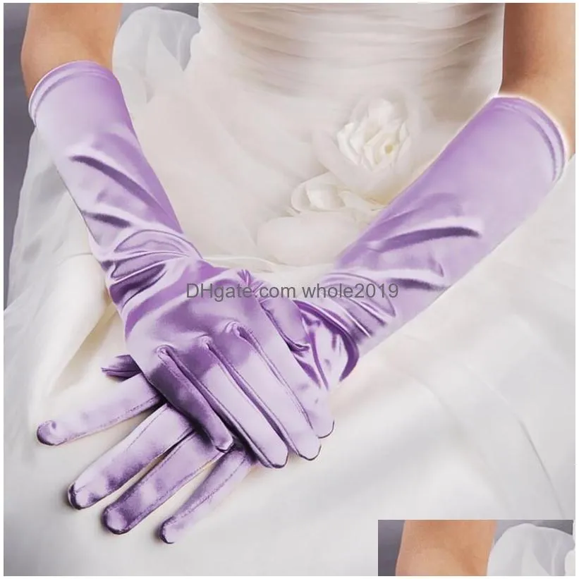 women satin elegant gloves multi color bride wedding accessories bridal long purple black ivory ladies pageant dress