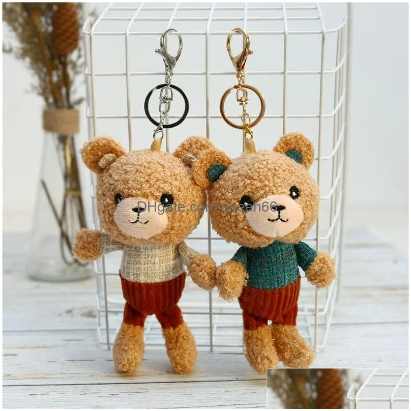 kawaii plush teddy bear keychain cute love doll bag pendants keychains toys soft cotton key chain girls and kids gift