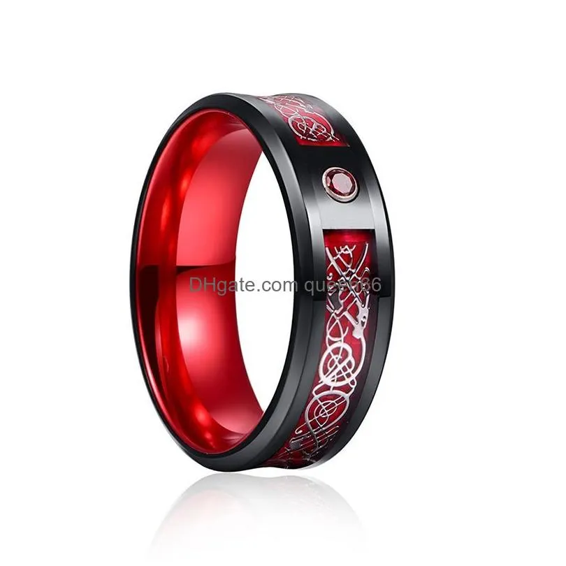 classic mens black celtic dragon wedding ring inlay purple zircon stainless steel purple carbon fibre ring for men band