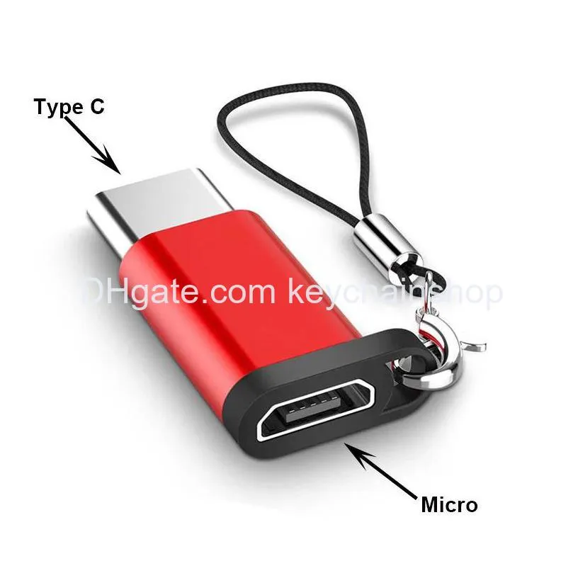 portable type-c to micro usb adapter with anti-lost keychain convert connector for samsung 