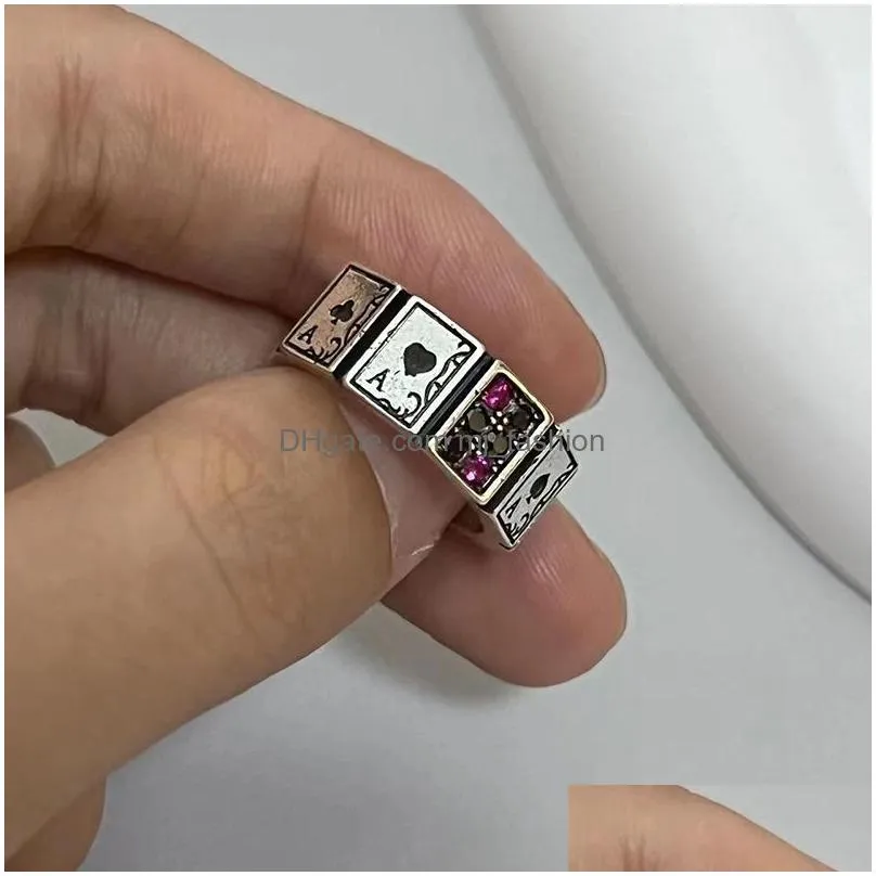vintage punk straight flush poker opening ring exaggerated playing card finger ring for men fashion party jewelry gift