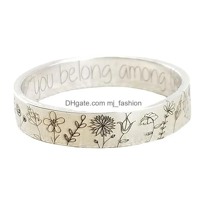 vintage english lettering do you belong among the wildflowers retro engraving botanical letters ladies party ring jewelry gift