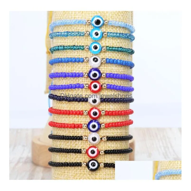 turkish eye beaded bracelet blue evil eyes lucky couple bracelets for women colorful crystal bead rope chain woven bracelet jewelry