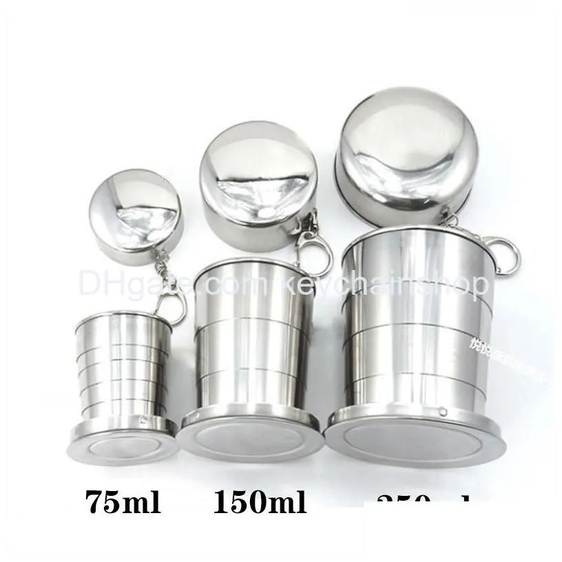 75ml/150ml/250ml stainless steel folding cup drinkware portable outdoor travel camping telescopic cups with keychain water coffee