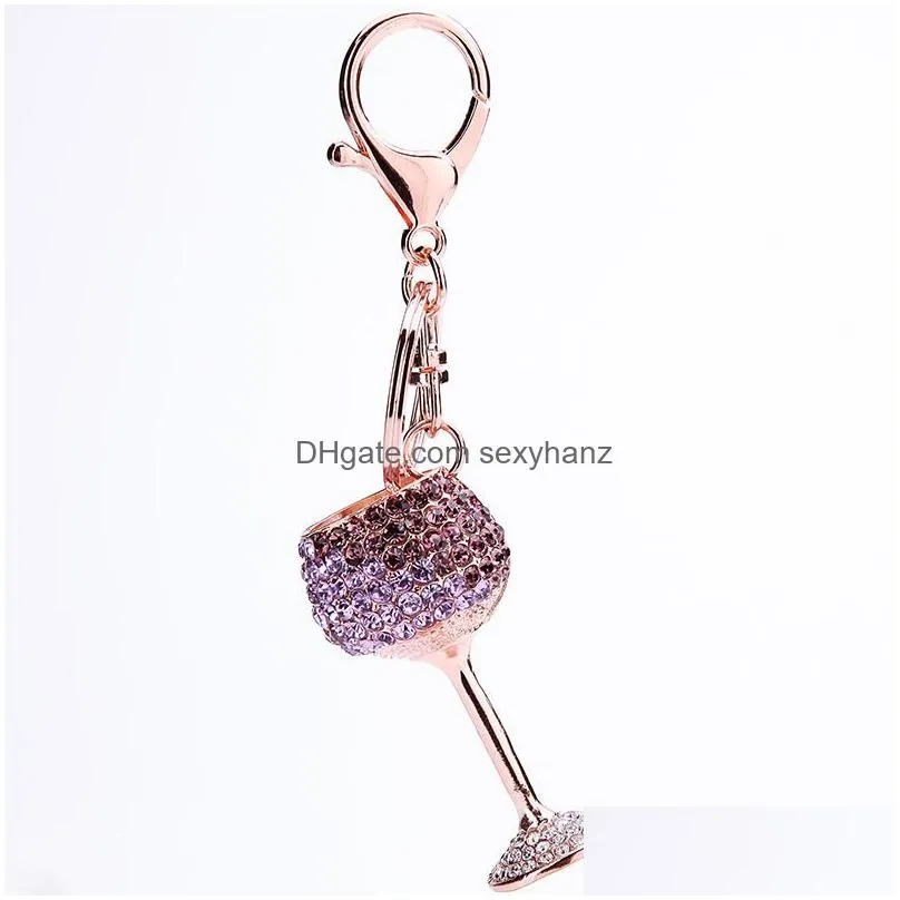 fashion shiny rhinestone wine cup keychain keyring decor bag key pendant