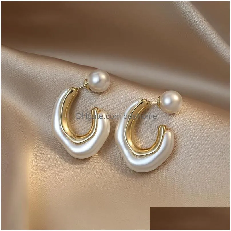 ins personality round exquisite pearl c shape simple stud earrings ladies party gift