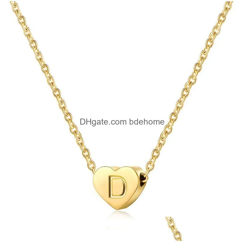 stainless steel necklace fashion rose gold chain initial charms metal heart a to z letters for women single name jewelry gifts