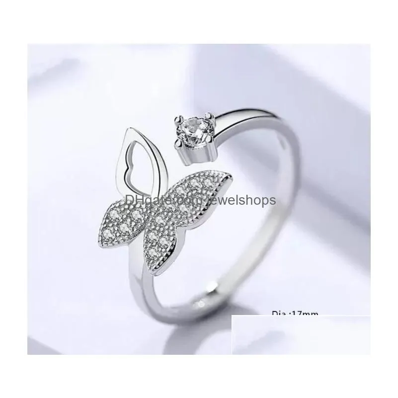 cubic zircon crystal butterfly ring for women platinum plated wedding rings jewelry open adjustable finger ring giris gift