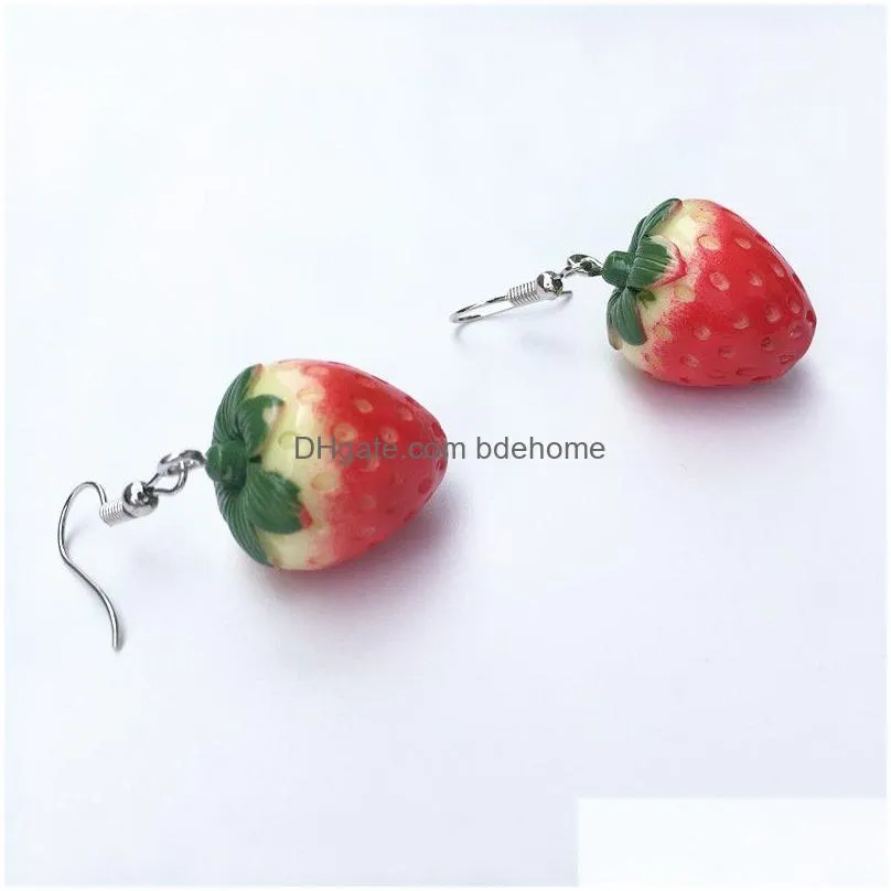 personality resin fruit dangle female lovely girl simulation red cherry strawberry earrings for women korean fashion jewelry