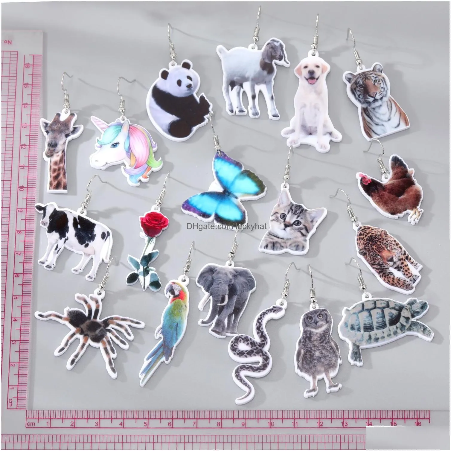 funny colorful acrylic womens charm creative cartoon animal printing drop dangle earring cute jewelry gifts