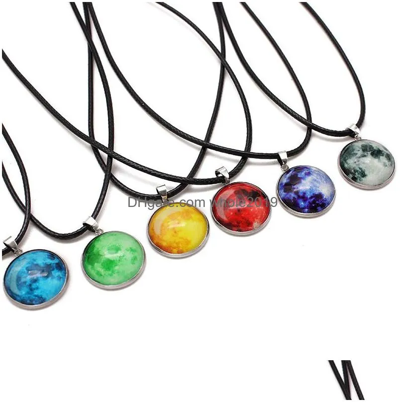 fashion single sided glass ball star glowing pendant handmade time gem universe necklace uni luminous planet jewelry gift