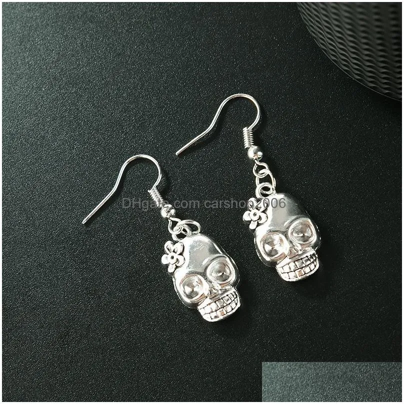 punk halloween vintage skeleton skull charm dangle earrings for women jewelry party gifts