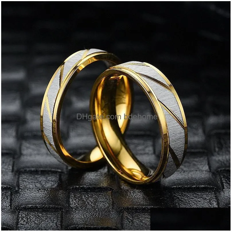 4-6mm stainless steel couple rings engrave name lovers gold wave pattern wedding promise ring for women men engagement jewelry